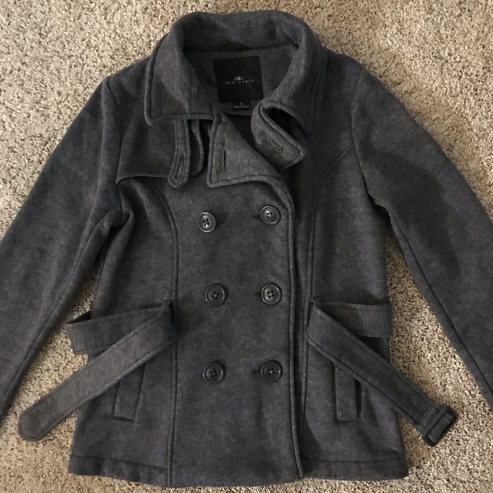 EUC Iris Basic Soft Gray Belted Pea Coat, Sz Small